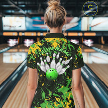 Load image into Gallery viewer, Custom Green And Yellow Camo Women Bowling League Shirt, Bowlers Jerseys Tournament Outfit IPHW10620