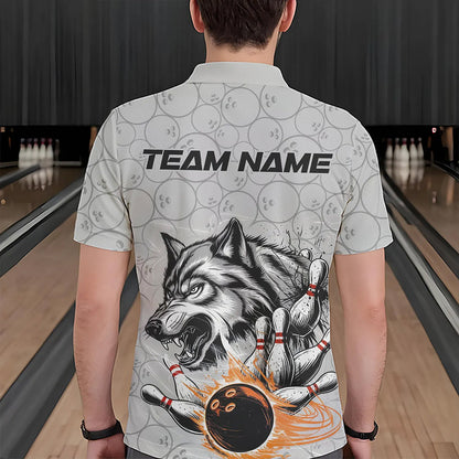 Custom Gray And Red Wolf Bowling Polo Shirts For Men, Wolf Bowling Tournament Shirt IPHW8717
