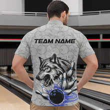 Load image into Gallery viewer, Custom Gray And Blue Wolf Bowling Quarter-Zip Shirts For Men, Wolf Bowling Tournament Shirt IPHW8718