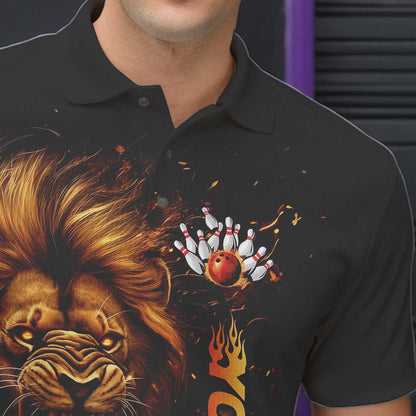 Custom Fire Flame Lion Bowling Team Polo Shirts For Men, Lion Bowling Tournament Shirt IPHW8979
