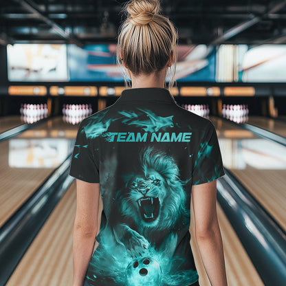 Custom Blue Flame Lion Bowling Quarter-Zip Shirts For Women, Bowling Team Uniform IPHW8982