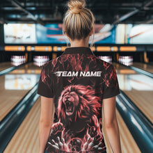 Load image into Gallery viewer, Custom Black And Red Flame Lion Bowling Women Quarter-Zip Shirts, Lion Team Uniform IPHW8983