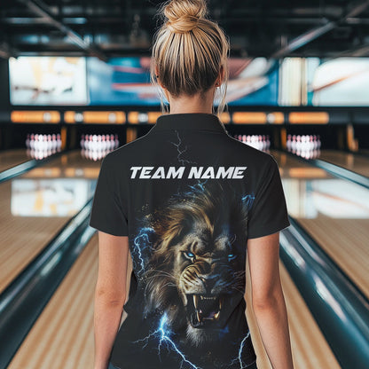 Custom Blue Thunder Lightning Lion Bowling Team Women Polo Shirts, Bowling League Shirt IPHW8985