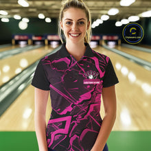 Load image into Gallery viewer, Custom Black And Pink Lightning Crack Modern Bowling Team Polo Shirt For Women And Women IPHW11099