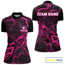 Load image into Gallery viewer, Custom Black And Pink Lightning Crack Modern Bowling Team Quarter-Zip Shirt For Women IPHW11099