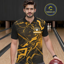 Load image into Gallery viewer, Custom Black And Yellow Lightning Crack Modern Bowling Team Polo Shirt For Men And Women IPHW11100