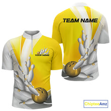 Load image into Gallery viewer, Custom Gold Bowling Quarter-Zip Shirts For Men, Bowling Team Shirt Bowlers Outfit IPHW9230