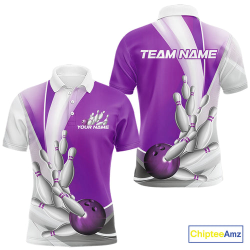 Custom Purple Bowling Polo Shirts For Men, Bowling Team Shirt Bowlers Outfit IPHW9231