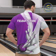 Load image into Gallery viewer, Custom Purple Bowling Quarter-Zip Shirts For Men, Bowling Team Shirt Bowlers Outfit IPHW9231