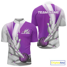 Load image into Gallery viewer, Custom Purple Bowling Quarter-Zip Shirts For Men, Bowling Team Shirt Bowlers Outfit IPHW9231