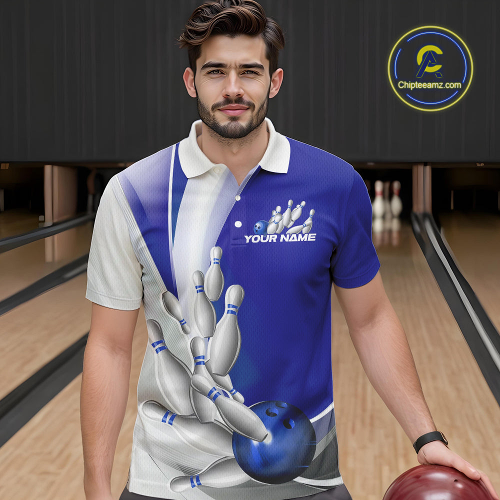 Custom Blue Bowling Polo Shirts For Men, Bowling Team Shirt Bowlers Outfit IPHW9232