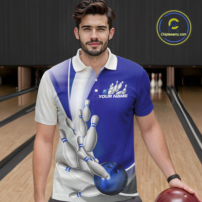 Custom Blue Bowling Polo Shirts For Men, Bowling Team Shirt Bowlers Outfit IPHW9232