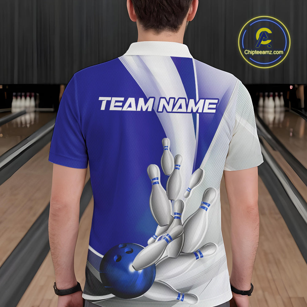 Custom Blue Bowling Polo Shirts For Men, Bowling Team Shirt Bowlers Outfit IPHW9232