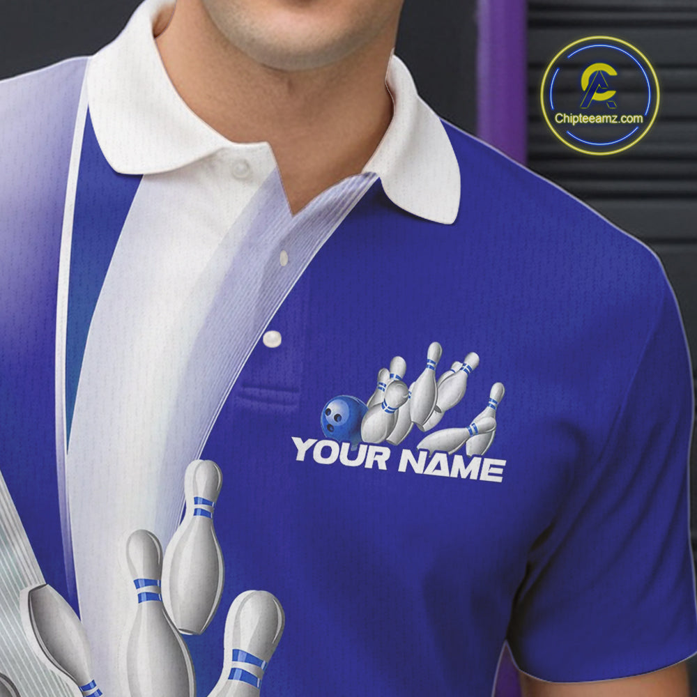 Custom Blue Bowling Polo Shirts For Men, Bowling Team Shirt Bowlers Outfit IPHW9232