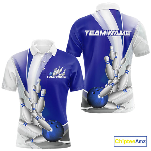 Custom Blue Bowling Polo Shirts For Men, Bowling Team Shirt Bowlers Outfit IPHW9232