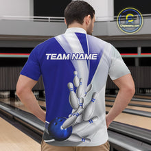 Load image into Gallery viewer, Custom Blue Bowling Quarter-Zip Shirts For Men, Bowling Team Shirt Bowlers Outfit IPHW9232