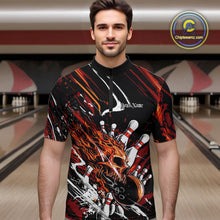 Load image into Gallery viewer, Custom Flame Skull Bowling Team Men Quarter-Zip Shirts, Fire Halloween Bowler Outfit Uniform IPHW9583