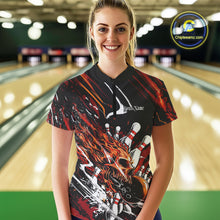 Load image into Gallery viewer, Custom Flame Skull Bowling Women Quarter-Zip Shirts, Fire Halloween Bowler Outfit Uniform IPHW9583