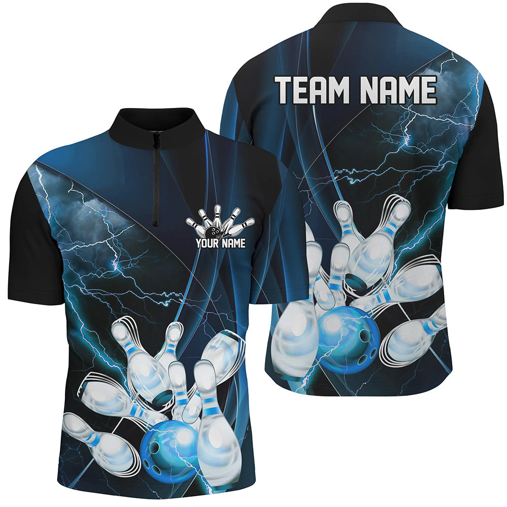 Blue Thunder Lightning Custom Bowling Shirts For Men, Bowling Uniform Bowling League Shirt IPHW7294
