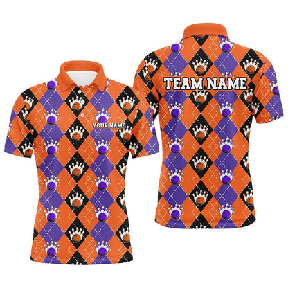 Purple And Orange Argyle Custom Bowling Shirts For Men, Fall Season Halloween Bowlers Outfits IPHW7296