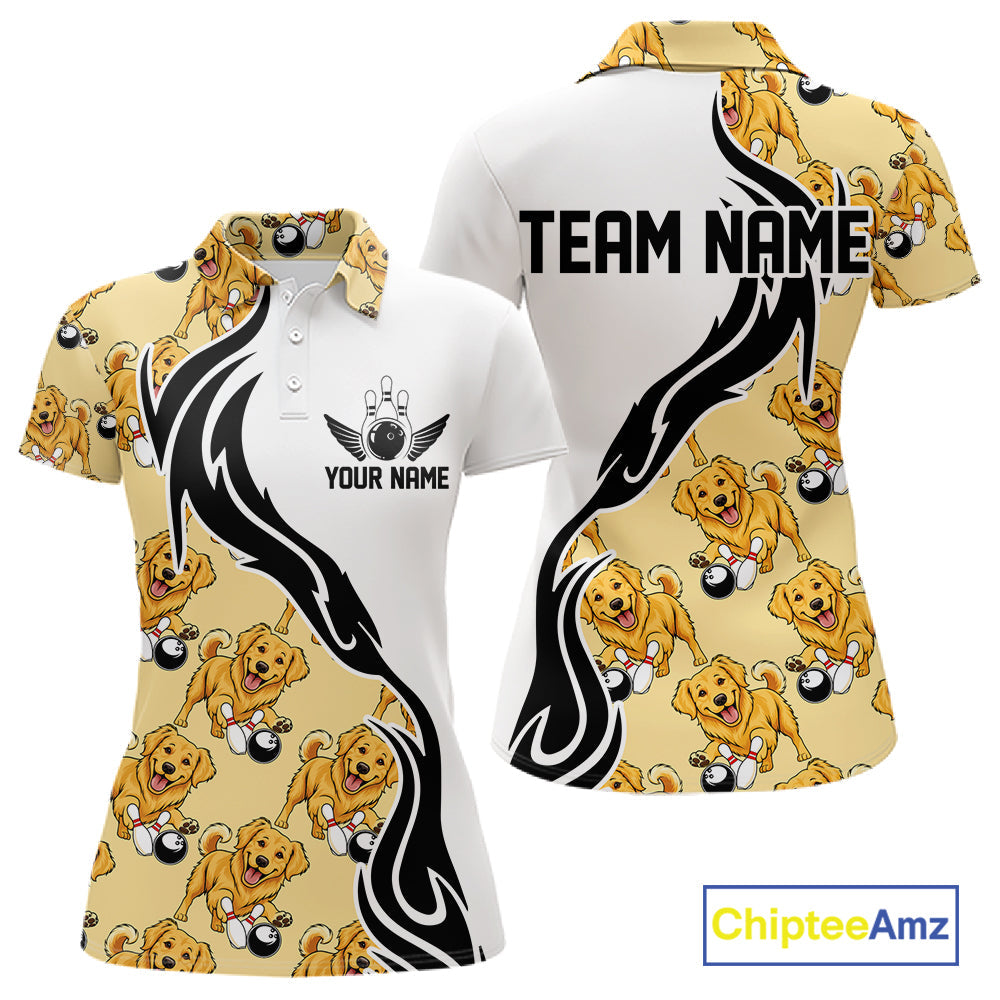 Custom Funny Golden Retriever Dog Women Bowling Team Shirt, Dog Lovers Bowling Uniform IPHW10321