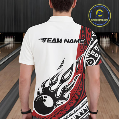 Custom Red Tribal Polynesian Pattern Men Bowling Team Shirt, Maori Style Bowling Outfit IPHW10326