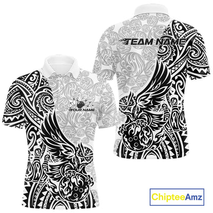 Custom Black And White Tribal Tattoo Pattern Polynesian Owl Bowling Men Polo Shirts IPHW10333