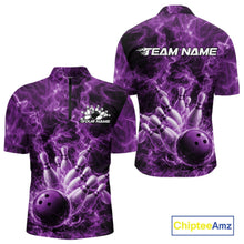 Load image into Gallery viewer, Custom Purple Fire Flame Bowling Men Quarter-Zip Tournament Shirt, Team Bowling Jerseys IPHW11105
