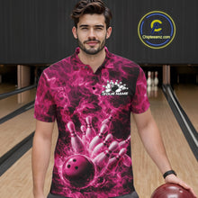Load image into Gallery viewer, Custom Pink Fire Flame Bowling Men Polo Tournament Shirt, Team Bowling Jerseys IPHW11106
