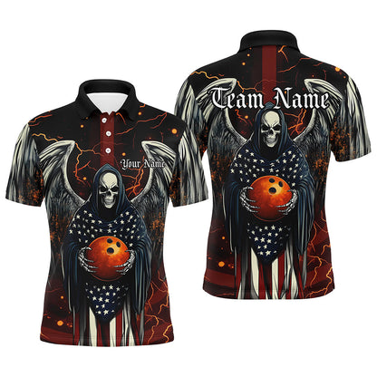 Custom Us Bowling Shirts For Men, American Flag Skull Patriotic Bowling Team Shirt Outfit IPHW7607