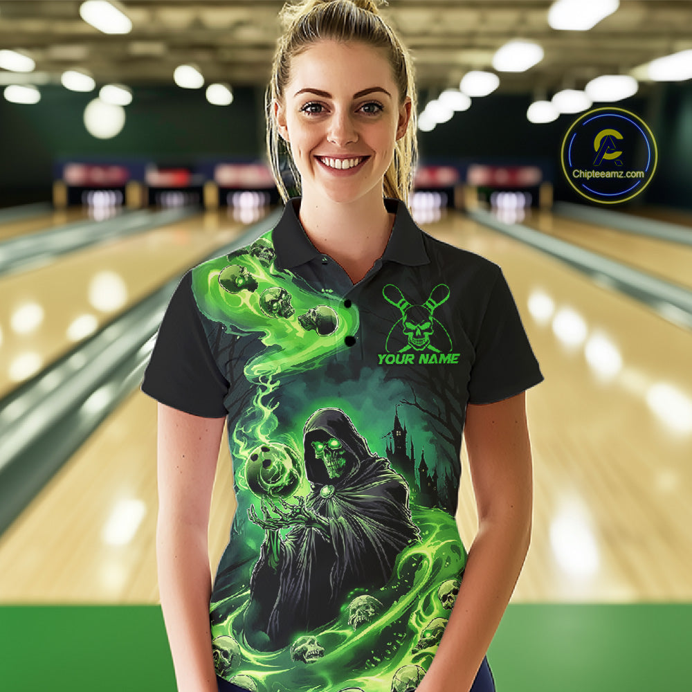 Black And Green Grim Reaper Custom Halloween Bowling Team Shirts For Men, Bowling Gifts IPHW7612