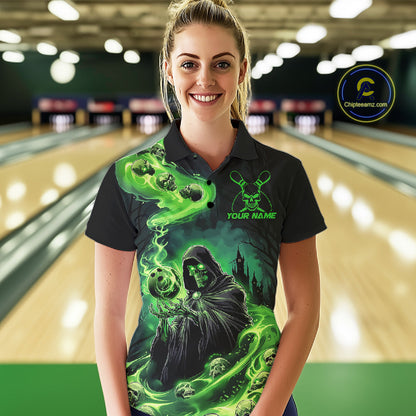 Black And Green Grim Reaper Custom Halloween Bowling Team Shirts For Men, Bowling Gifts IPHW7612
