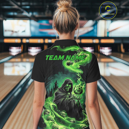 Black And Green Grim Reaper Custom Halloween Bowling Team Shirts For Men, Bowling Gifts IPHW7612