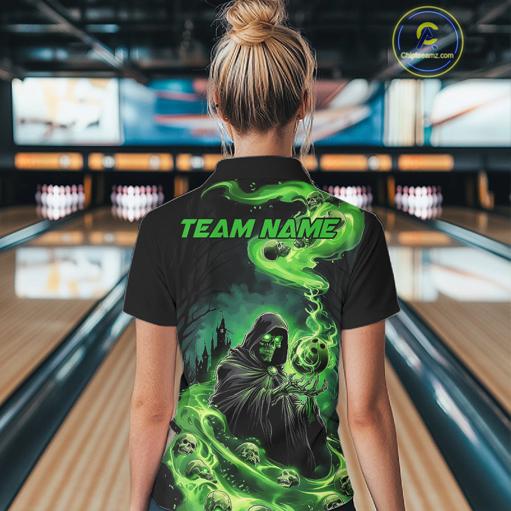 Black And Green Grim Reaper Custom Halloween Bowling Team Shirts For Men, Bowling Gifts IPHW7612