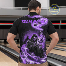 Load image into Gallery viewer, Black And Purple Grim Reaper Custom Halloween Bowling Team Shirts For Men, Bowling Gifts IPHW7613