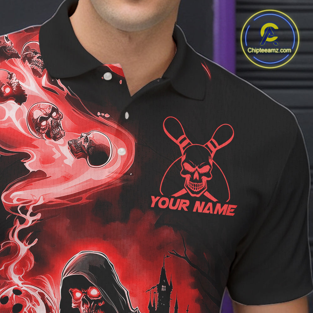 Black And Red Grim Reaper Custom Halloween Bowling Team Shirts For Men, Bowling Gifts IPHW7614
