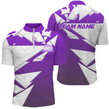 Load image into Gallery viewer, Custom White And Purple Bowling Team Men Quarter-Zip Shirts, Bowling Ball Pattern Bowlers Outfit IPHW8742