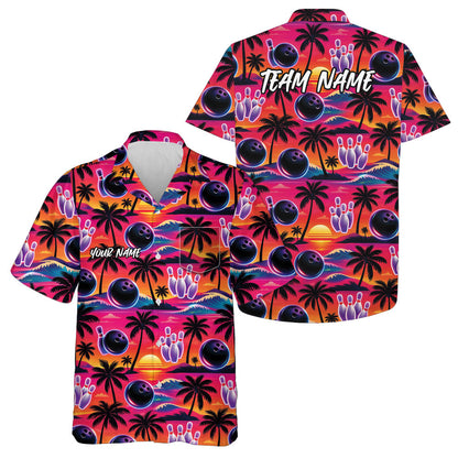 Custom Palm Tree And Sunset Scene Bowling Hawaiian Shirts For Men And Women Summer Outfit IPHW10829