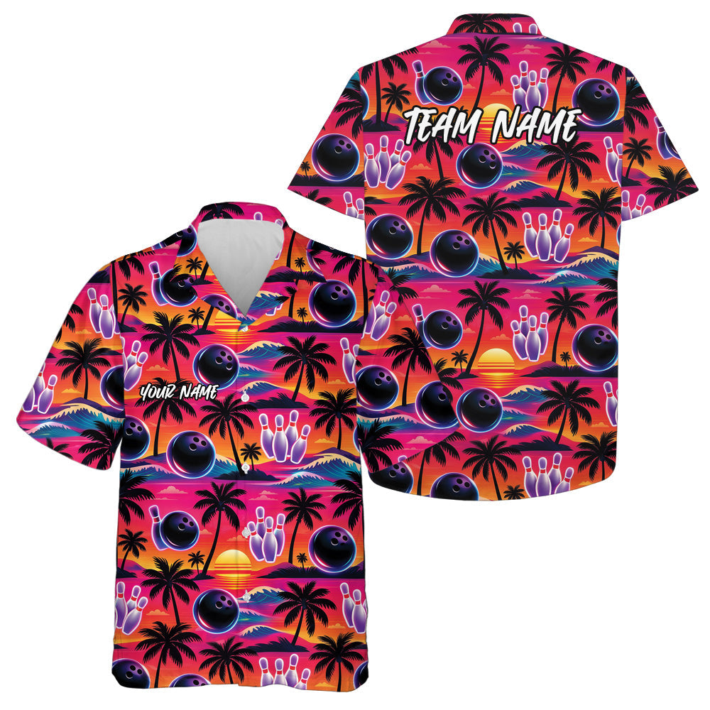 Custom Palm Tree And Sunset Scene Bowling Hawaiian Shirts For Men And Women Summer Outfit IPHW10829