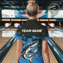 Load image into Gallery viewer, Custom Black And Blue Camo Shark Bowling Team Women Polo Shirts, Bowling Tournament Shirt IPHW8996