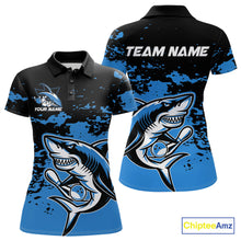 Load image into Gallery viewer, Custom Black And Blue Camo Shark Bowling Team Women Polo Shirts, Bowling Tournament Shirt IPHW8996