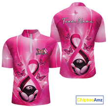 Load image into Gallery viewer, Custom Hope Pink Ribbon Butterfly Bowling Men Team Shirt,Breast Cancer Bowling Shirt IPHW11117
