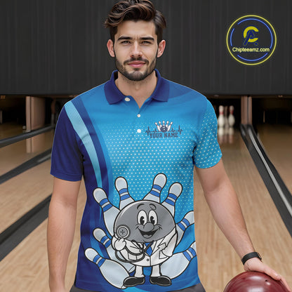 Custom Blue Doctor Bowling Polo Shirts For Men, Funny Doctor Bowling Jerseys IPHW9235