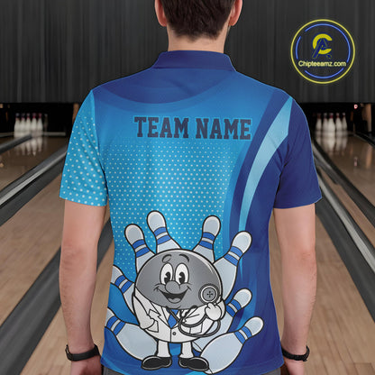 Custom Blue Doctor Bowling Polo Shirts For Men, Funny Doctor Bowling Jerseys IPHW9235