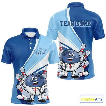 Custom Blue Doctor Bowling Polo Shirts For Men, Funny Doctor Bowling Jerseys IPHW9239
