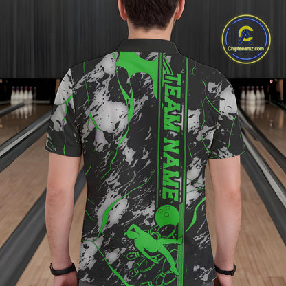 Custom Green And Gray Camo Strike Bowling Polo Team Shirts For Men, Strike Bowling Jersey IPHW9243