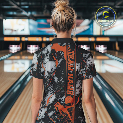 Custom Orange And Gray Camo Strike Bowling Women Polo Team Shirts, Strike Bowling Jersey IPHW9244