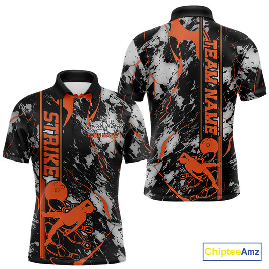 Custom Orange And Gray Camo Strike Bowling Polo Team Shirts For Men, Strike Bowling Jersey IPHW9244