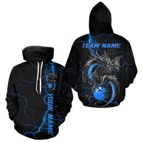 Black And Blue Custom Dragon Bowling Shirts For Men And Women, Dragon Bowling League Shirts Outfits IPHW7311