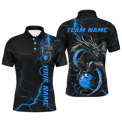 Black And Blue Custom Dragon Bowling Shirts For Men, Dragon Bowling League Shirts Outfits IPHW7311